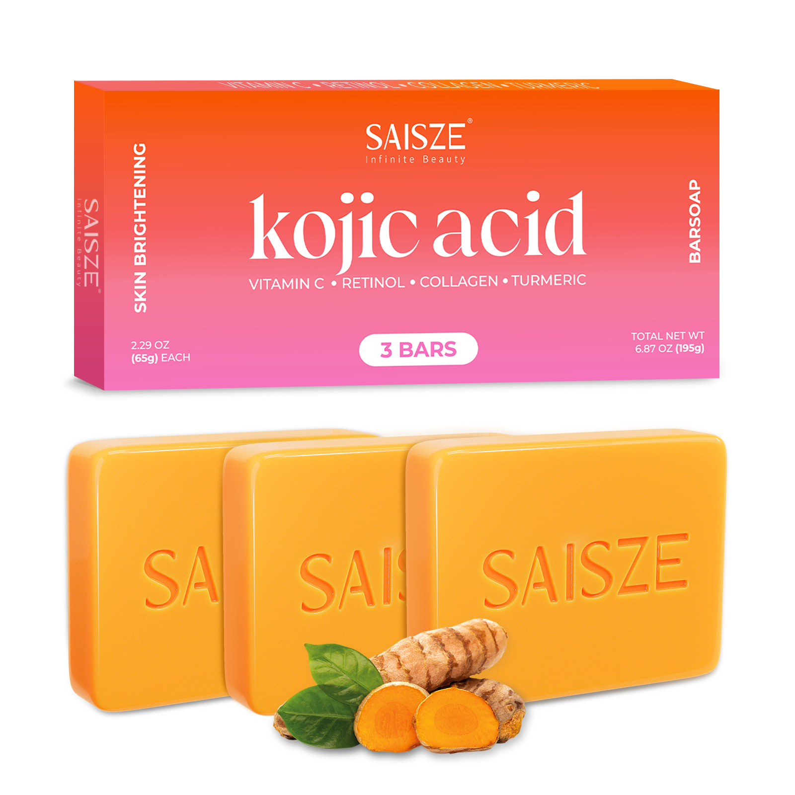 SAISZE Kojic Acid & Turmeric Soap for Dark Spots – 3 Pack (2.29 oz)