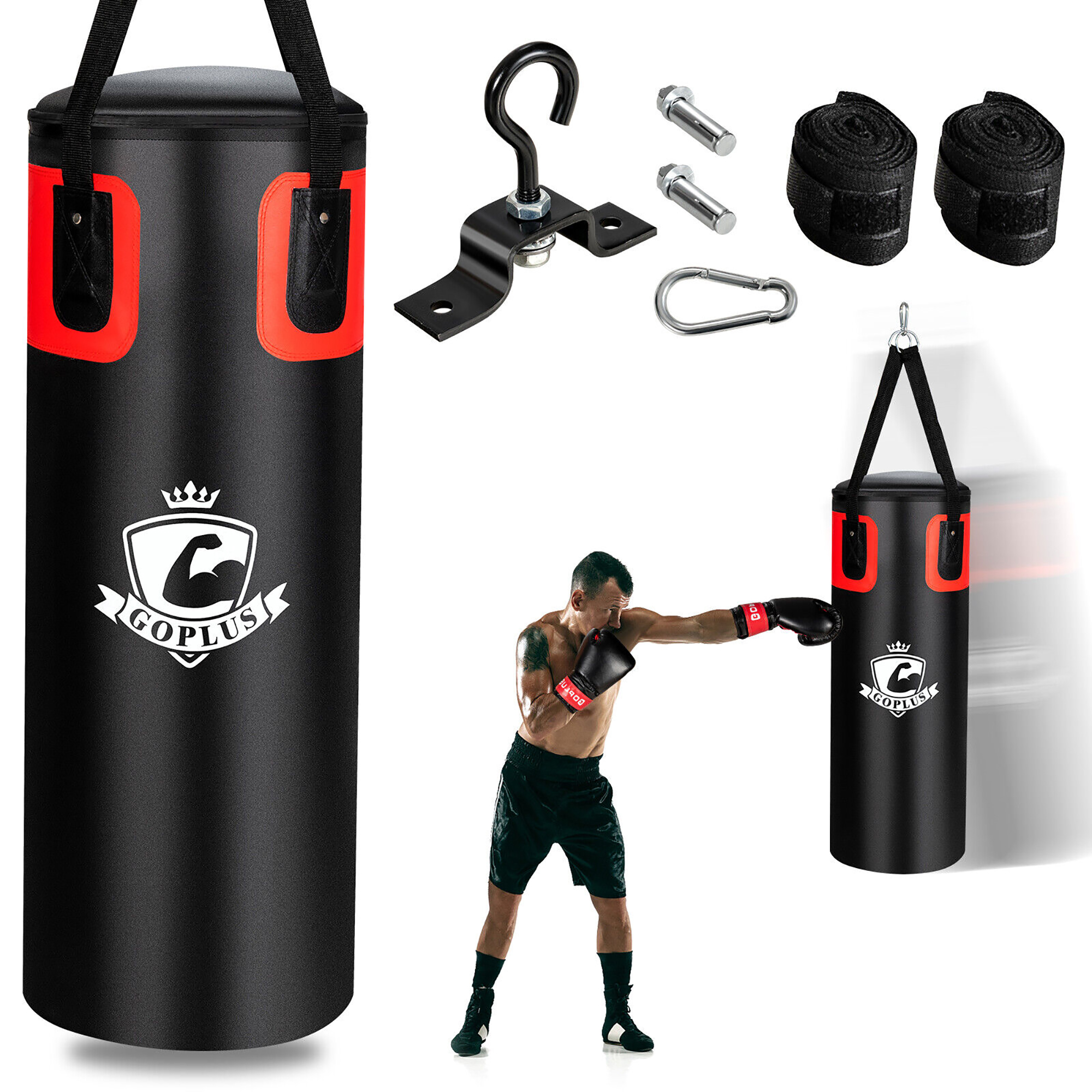 Costway 56Lbs Filled Punching Bag Set Kickboxing MMA Thai Training w/ Hand Wraps Hanger