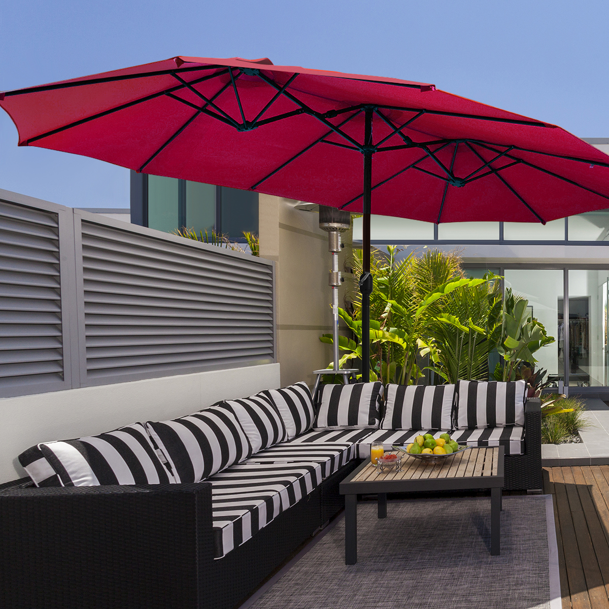 15FT Double Sided  Patio Umbrella With Base