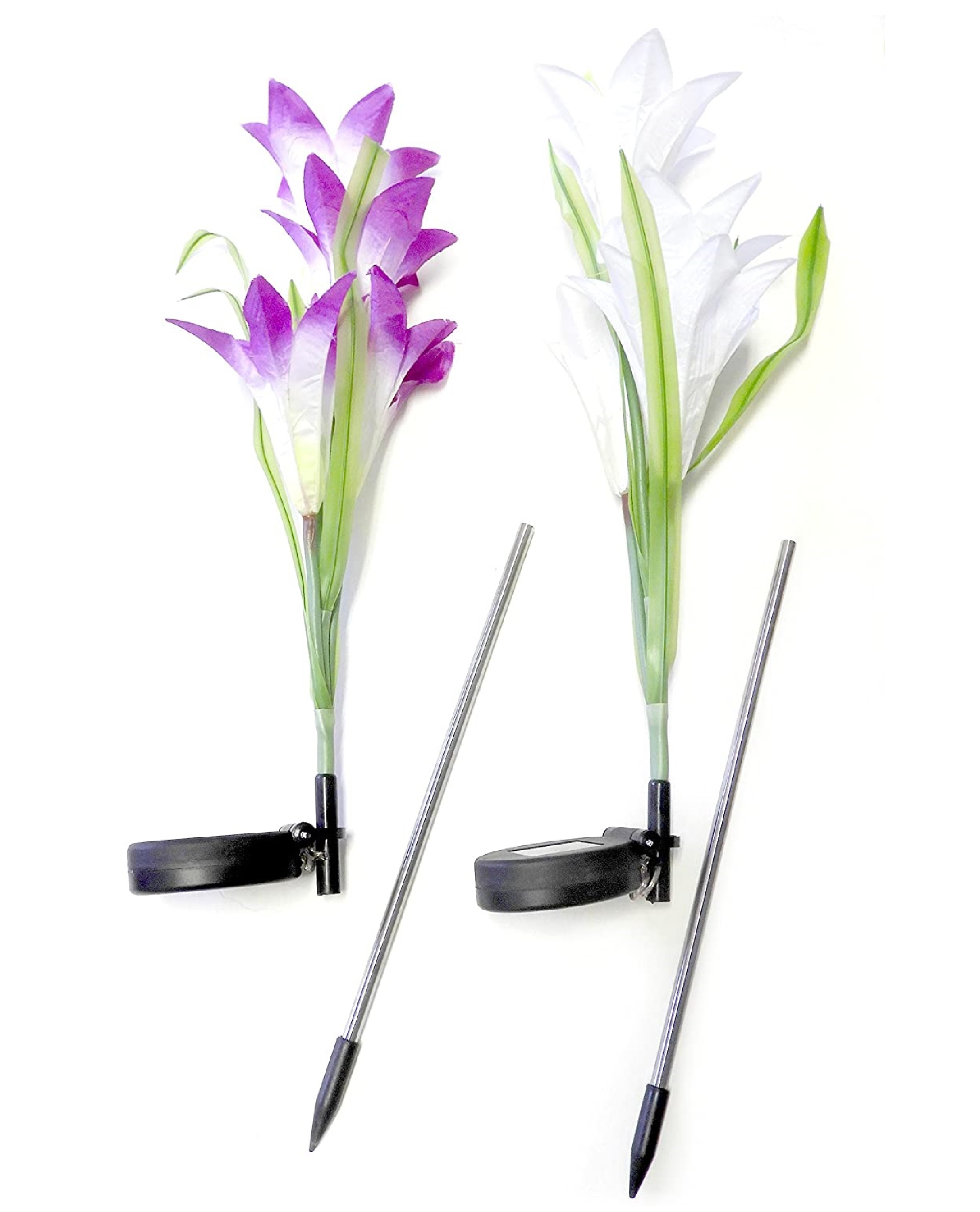2 pack Outdoor Solar Flower Garden Stake Lights Garden Lilly Flowers Multi Color LED Light Changing White and Purple Indoor-Outdoor