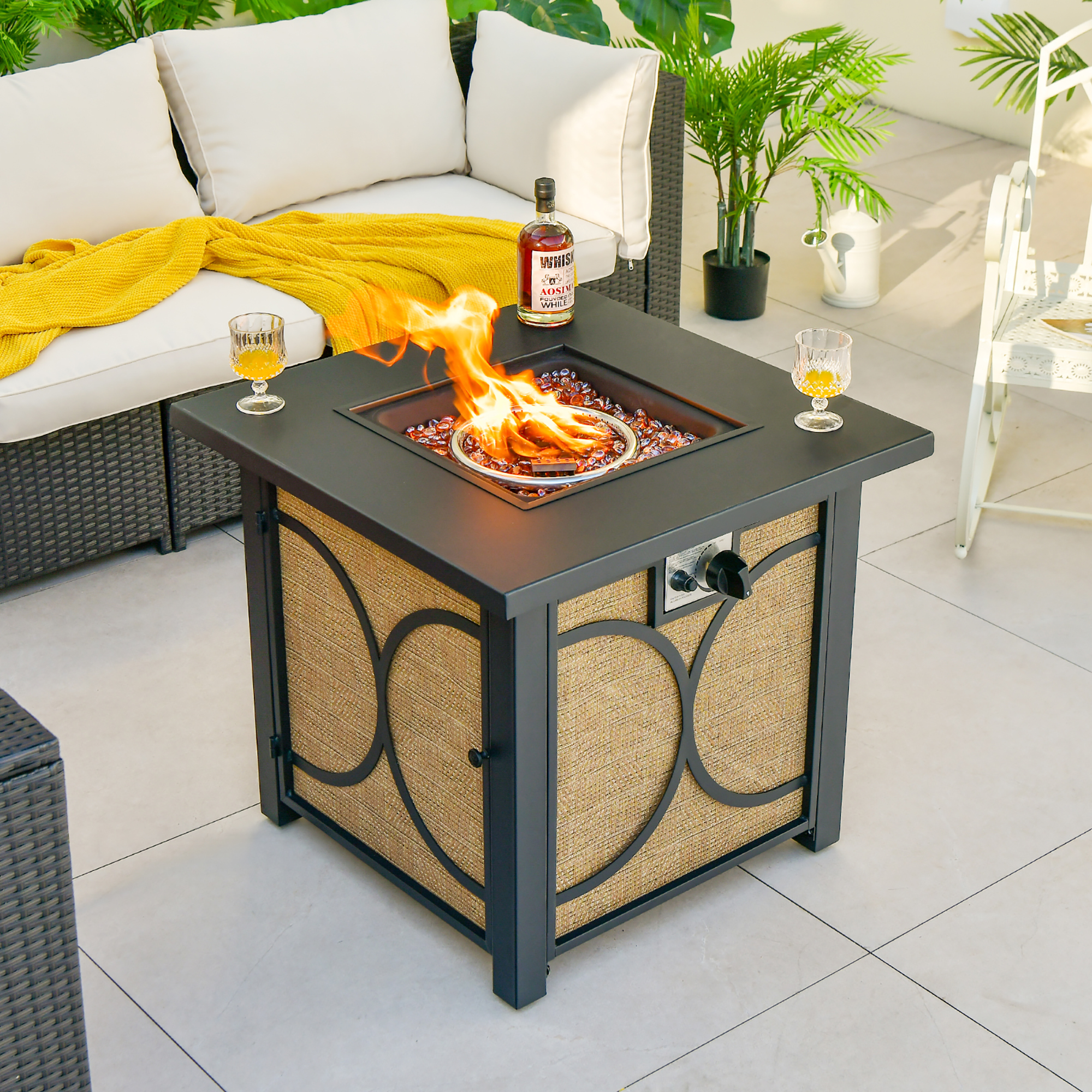 28"" Square 50,000 BTU Gas Fire Pit Table  With Cover