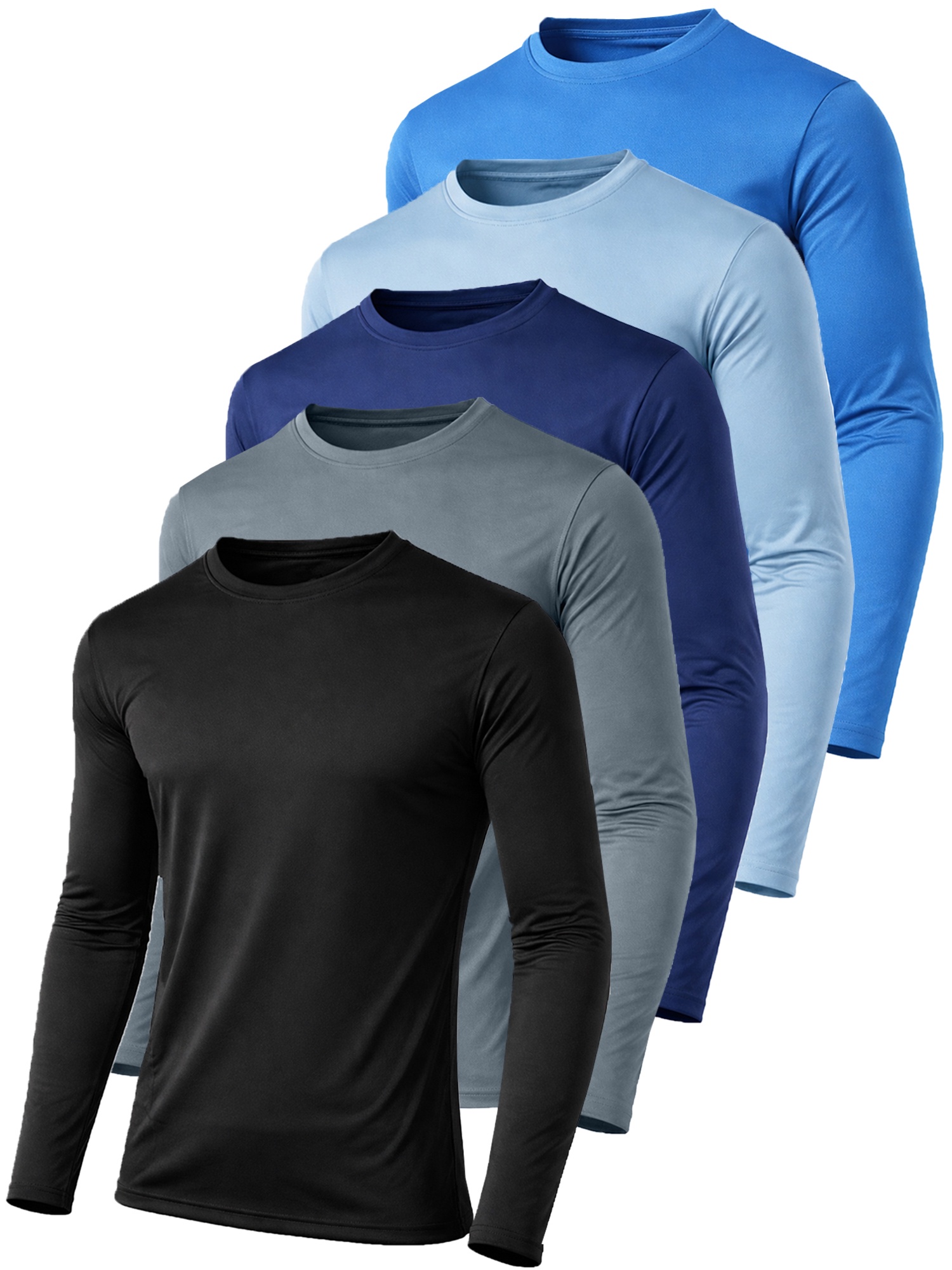 5-Pack Long Sleeve Active Athletic Mositure Wicking Shirts For Men