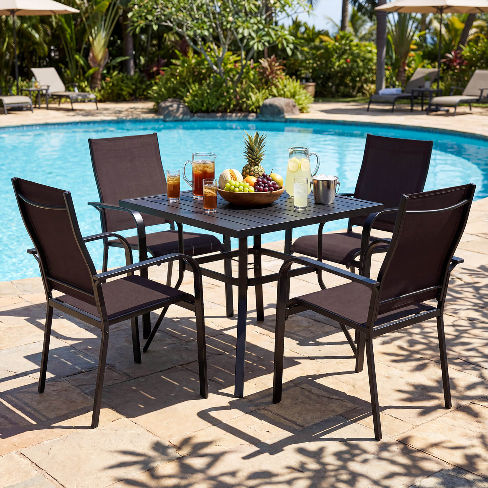 Photos - Garden Furniture Costway 5-Piece Patio Dining Set – Square Table & Stackable Chairs HCST13088 