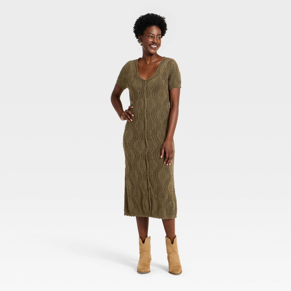 Women's Western Short Sleeve Scalloped Crafted Midi A-Line Dress - Universal