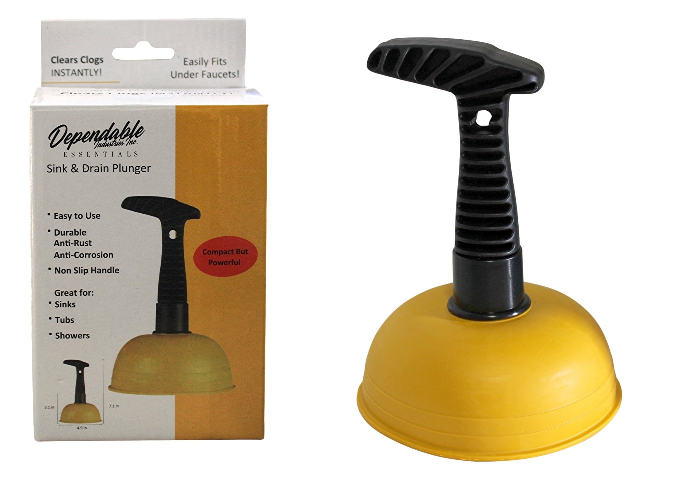 Mini Sink Plunger for Kitchen, Bathroom, and Shower Drains - Short Handle, Durable Clog Remover, Powerful Unclogging Tool for Tubs, Toilets, RV