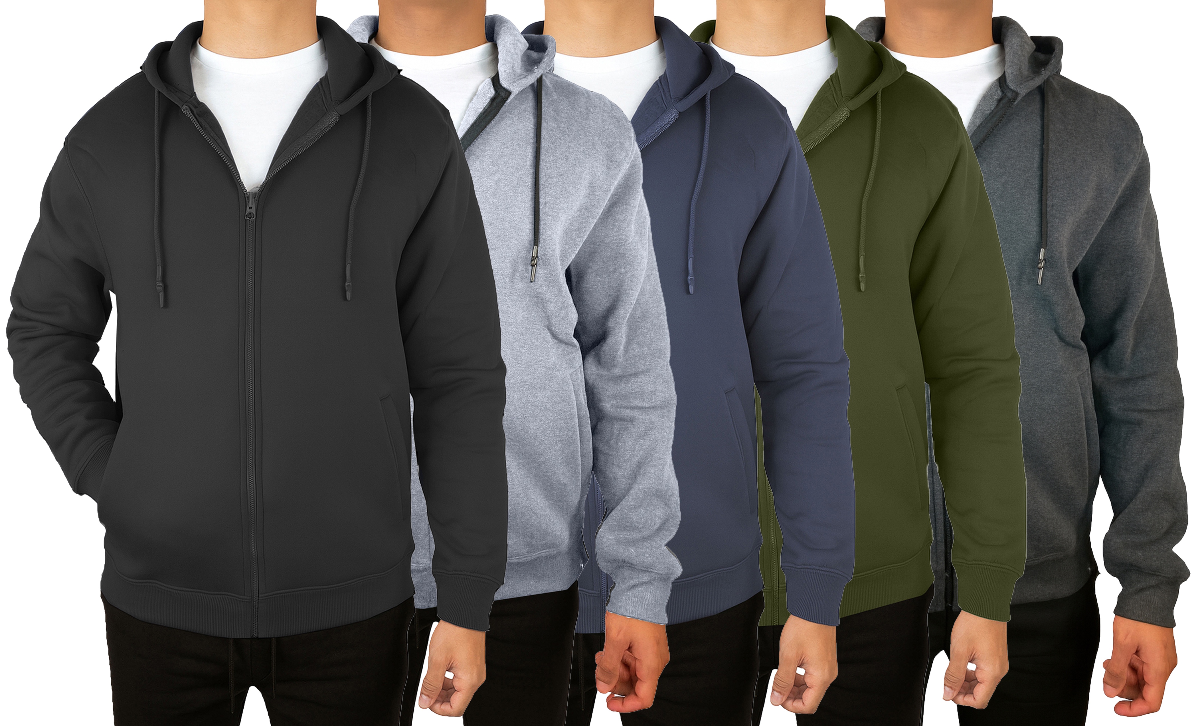 Men’s 3-Pack Fleece-Lined Zip-Up Hoodies – Warm Cotton Blend, Modern Fit Sweatshirts