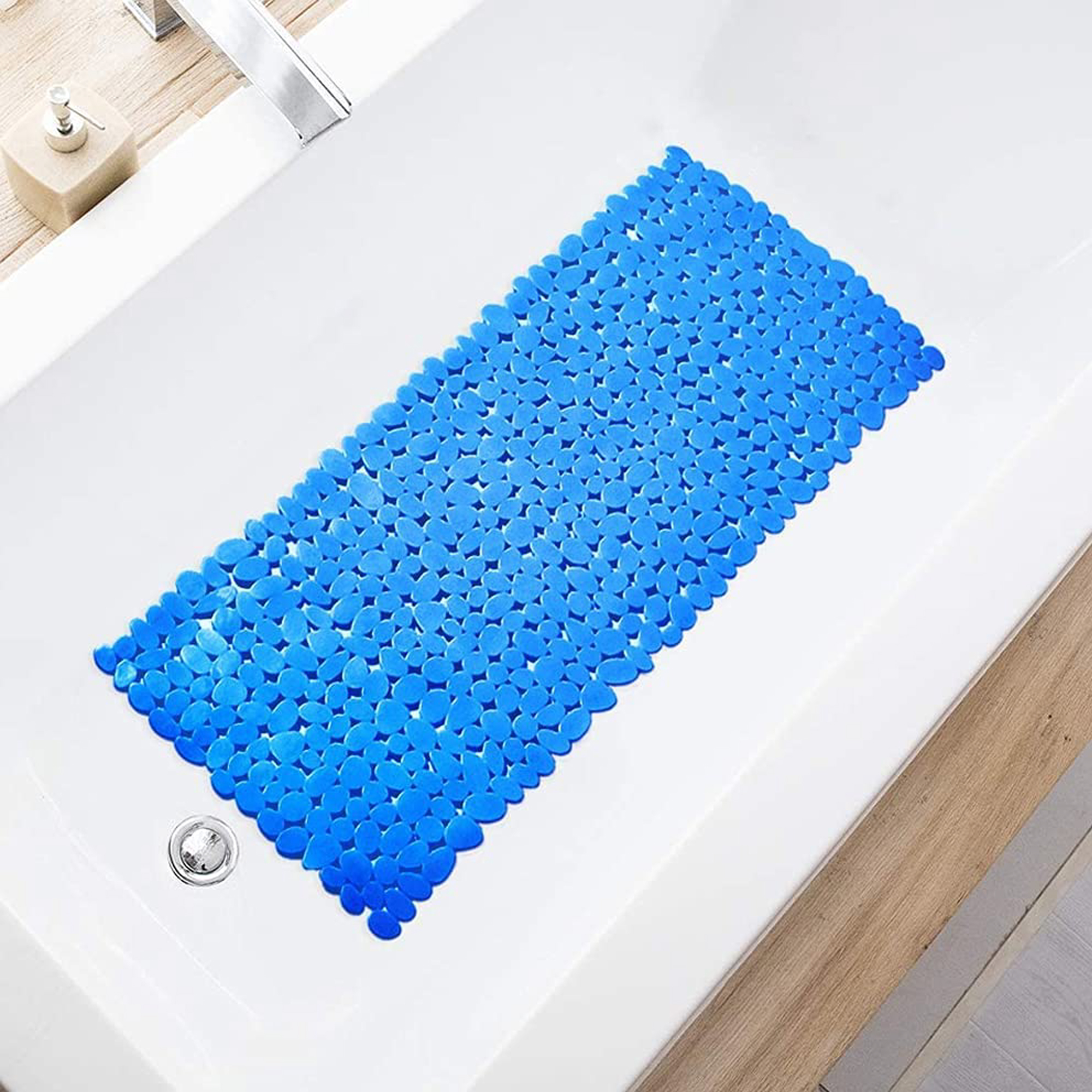 WOWMTN Pebble Bathmat 35x16 Machine Washable with Suction Cups Latex Free Safe Tub