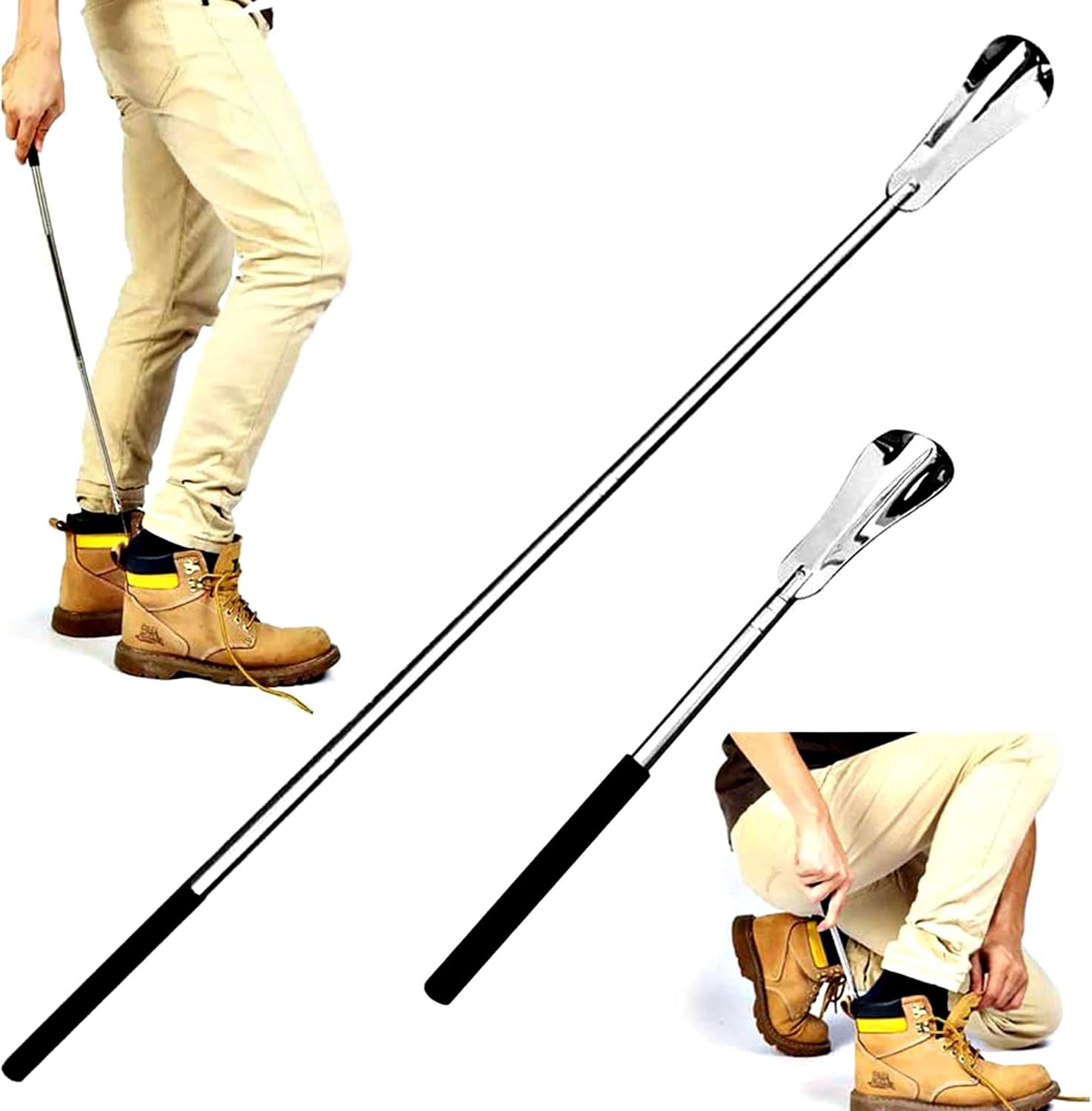 Extendable Shoe Horn Stainless Steel Retractable Shoe Spoon Non Slip Handle