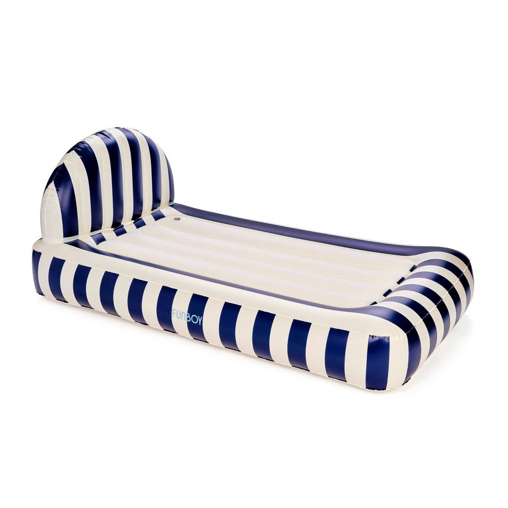 FUNBOY Navy Blue Stripe 15"H Kids' Sleepover Twin Air Mattress Bed with Ele