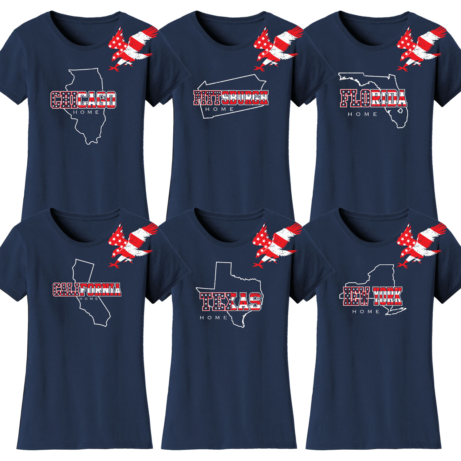 Women's American Home State and City USA T-Shirts