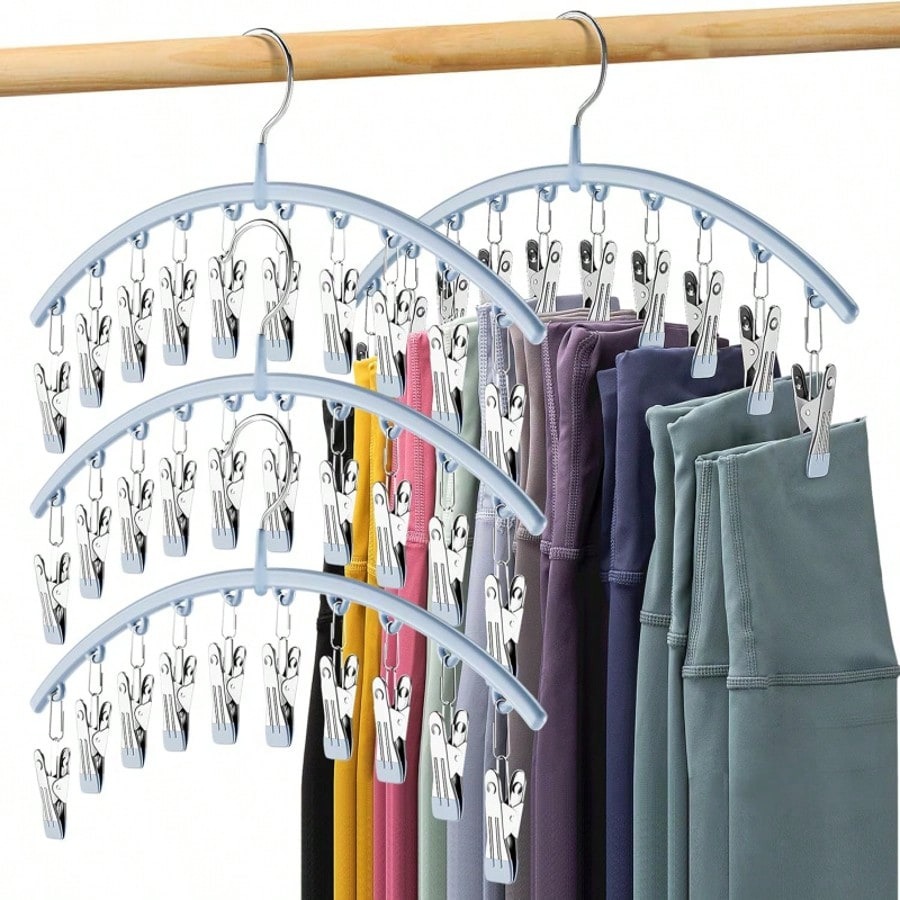 4-Pack 10 Clips Holds 40 Leggings, Space Saving Hanging Closet Organizer