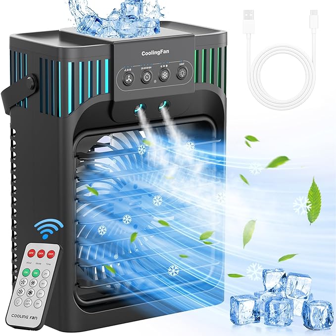 TIOKVIOP Portable Air Conditioners Evaporative Air Cooler Remote 3 Speed - Black