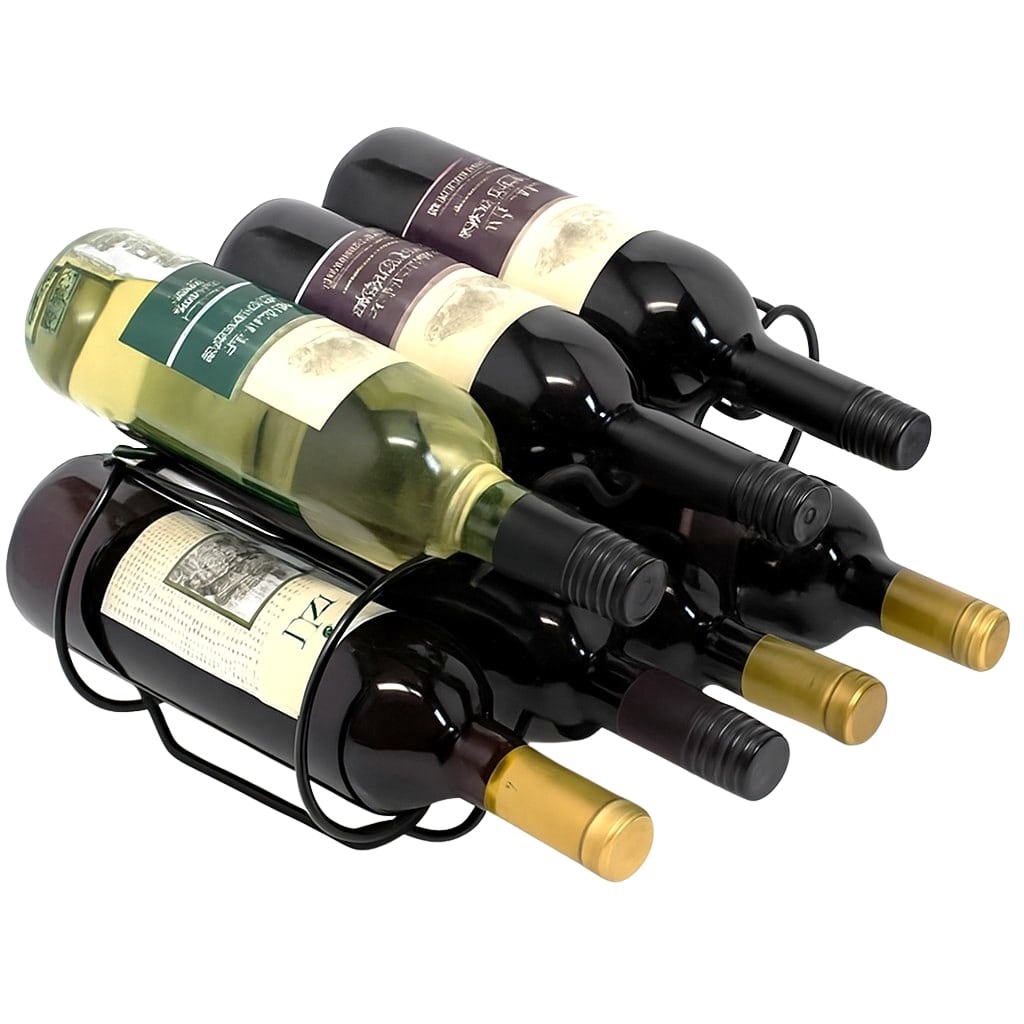 Stackable Tabletop Wine Rack Holds 4 Bottles – Matte Black Metal Wine Holder