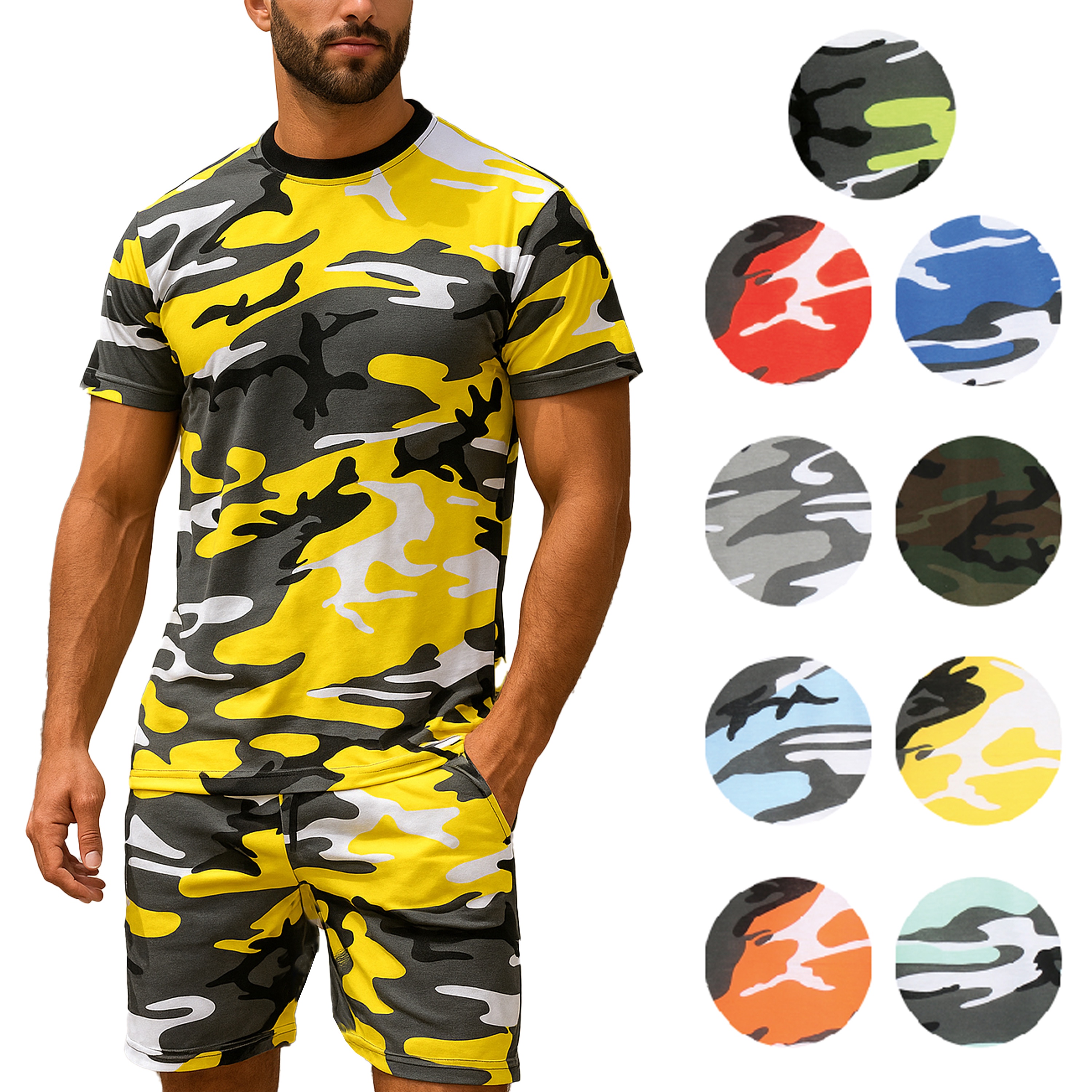 Men's 2-Piece Camo Short Sleeve Tee & Shorts Set (Sizes, S to 2XL)