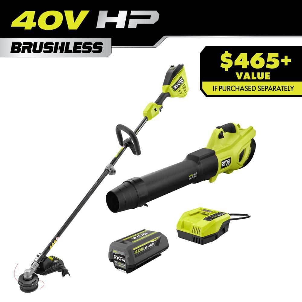 40V HP Brushless 650 CFM 160 MPH Cordless Leaf Blower and Carbon Fiber String Trimmer with 4Ah Battery and Charger