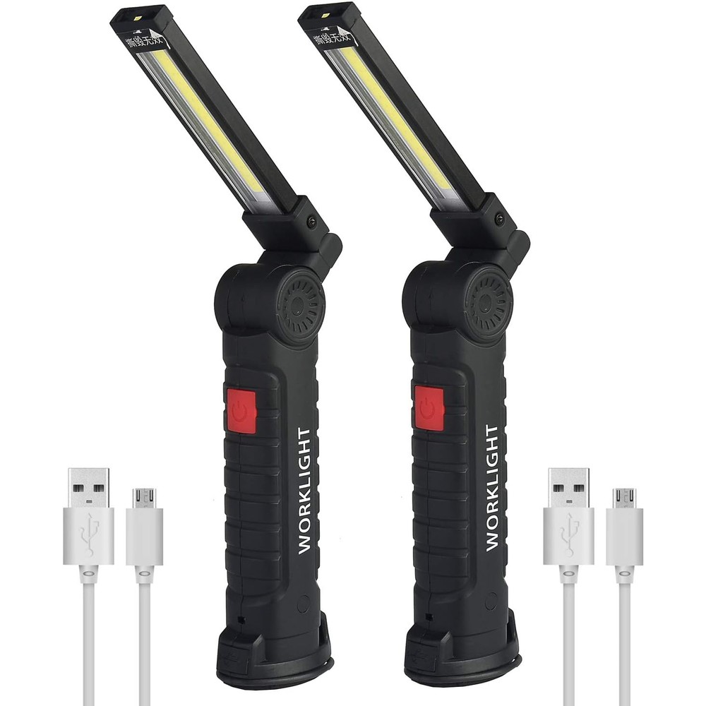 2-Pack LED Work Lights, USB Rechargeable COB Light with Magnetic Base 360°Rotate