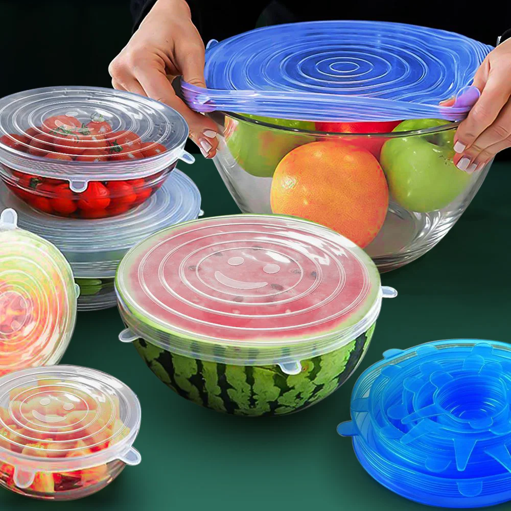 6 Pcs Silicone Cover Stretch Lids for Kitchen Microwave Food Covers Bowl Caps Elastic Silicone Lid Cap Universal Adaptable Lid