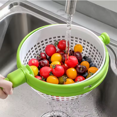 Rotating Vegetable and Fruit Drainage Basket with Dehydrator Function