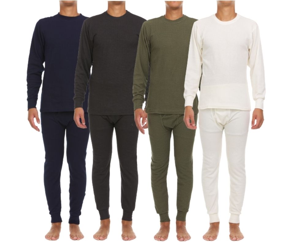 2 Pack Assorted Men's Cotton Waffle Knit Thermal Sets (2 Tops & 2 Bottoms)