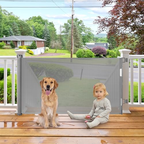 BETERTEK 55 INCH RETRACTABLE DOG GATE MESH DOG GATE RETRACTABLE - GRAY