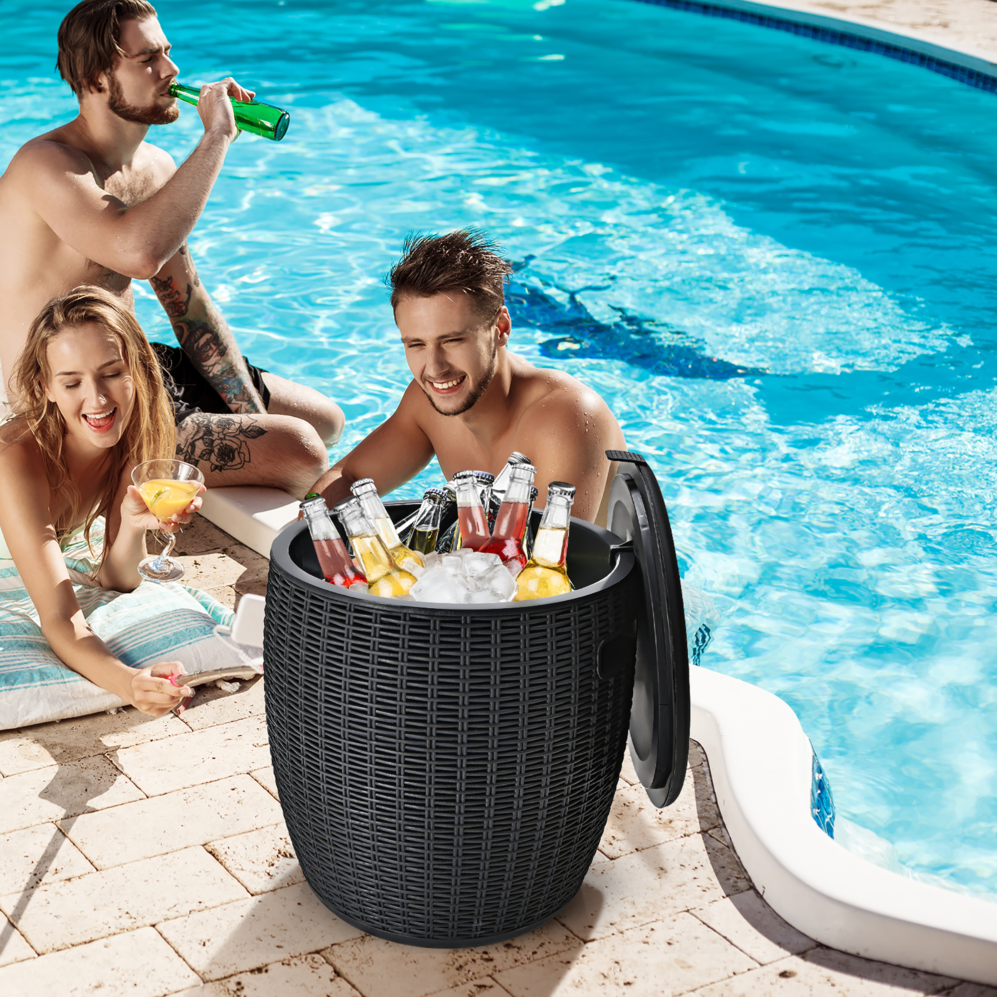 Costway 9.5 Gallon 4-in-1 Patio Rattan Cool Bar Cocktail Table Side Table
