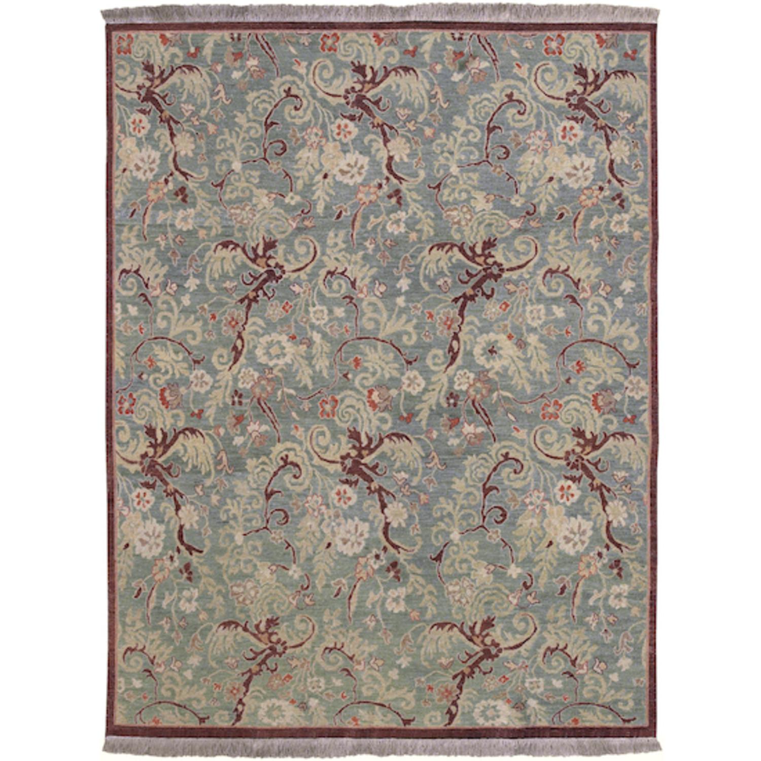 4' x 6' Heirloom Botanical Fringed Slate BlueGray Wool Area Throw Rug