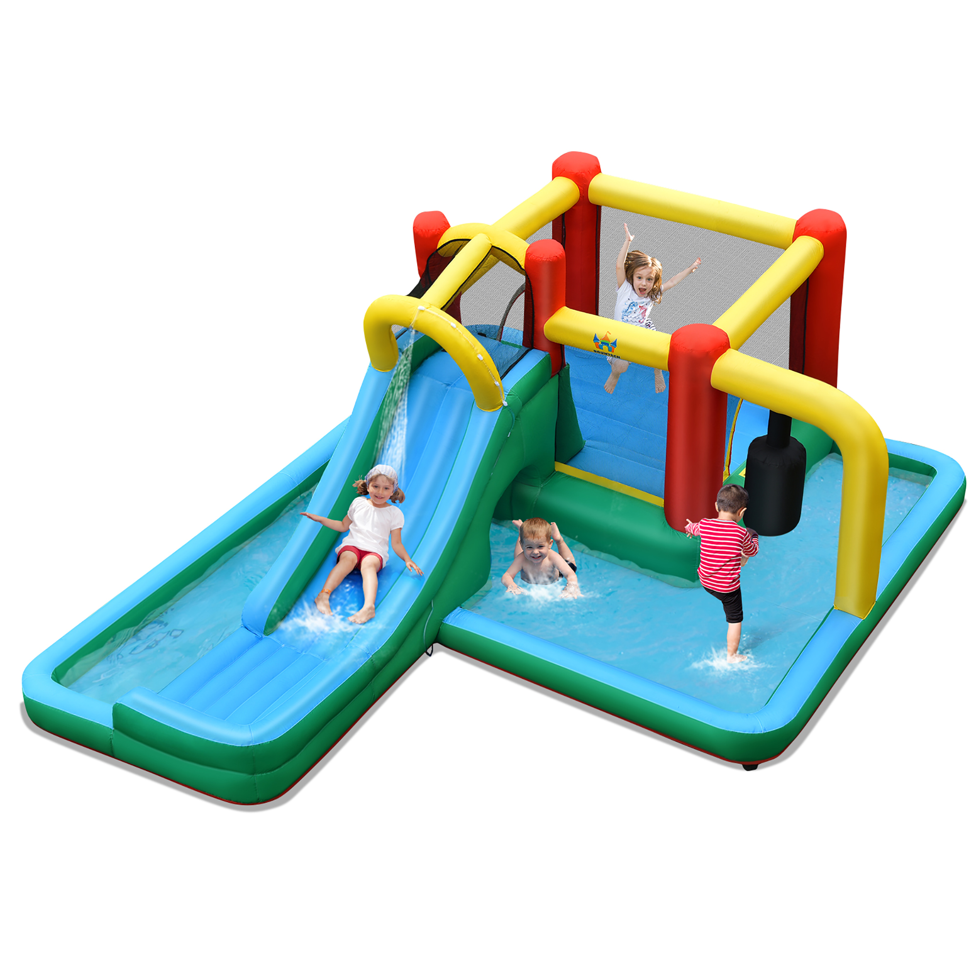 Costway Slide Water Park Climbing Bouncer Pendulum Tunnel Game Without Blow