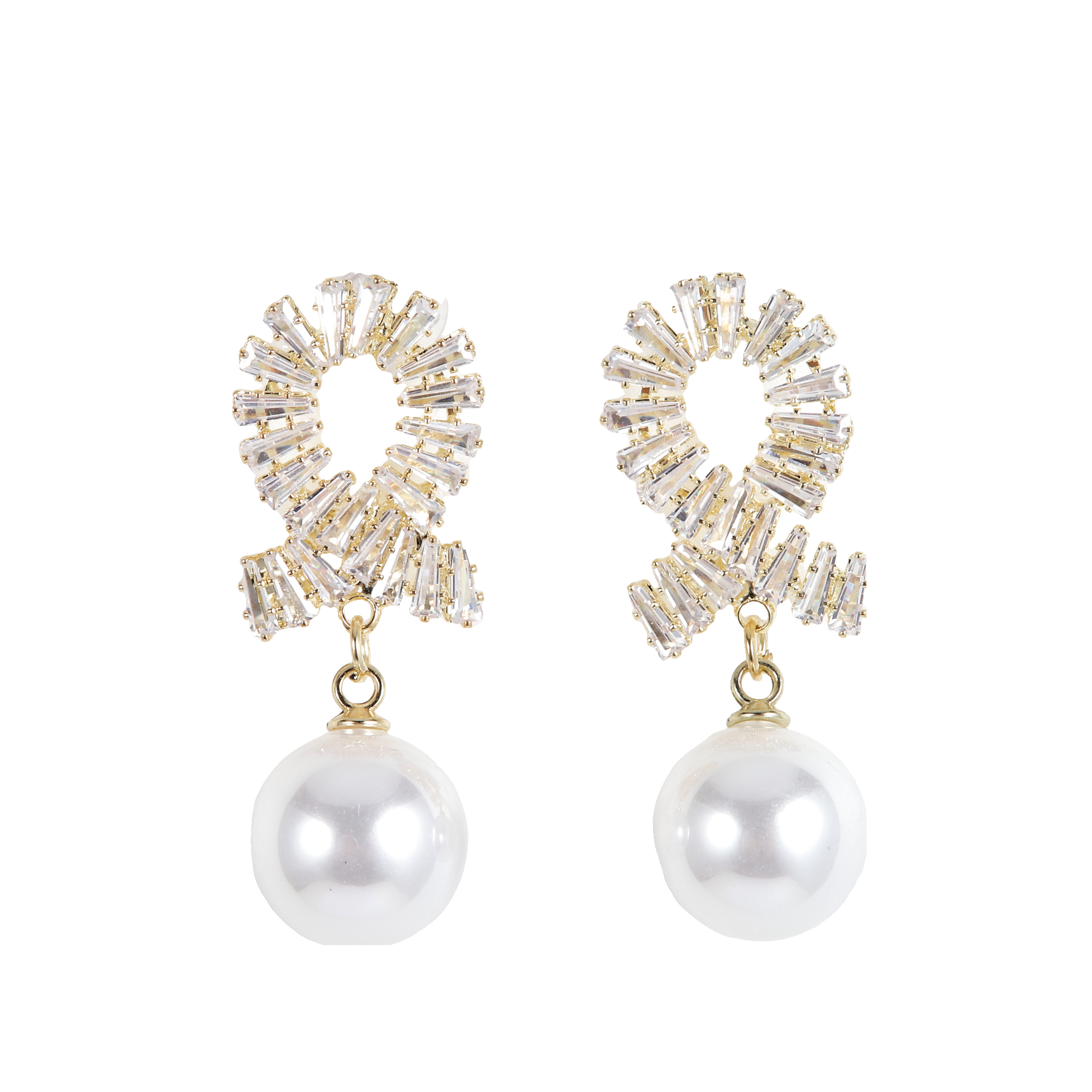 18k Gold Plated Stainless Steel Drop Earrings with Cubic Zirconia and Pearl 18$