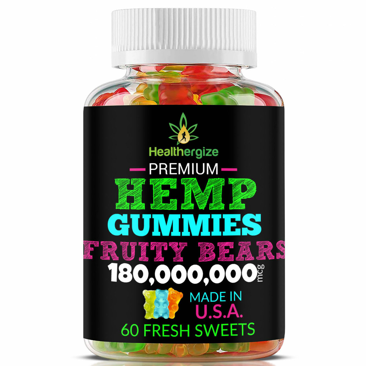 Hemp Gummies Premium Bears, Best Tasting-Made in USA-Fruity Flavor Natural Hemp Candy-for Calm, Stress, Relax, Sleep, Discomfort