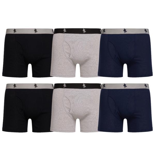 6 Pack: Men’s Cotton-Blend Boxer Briefs with Elastic Waistband & Functional Fly Sizes S–XXL