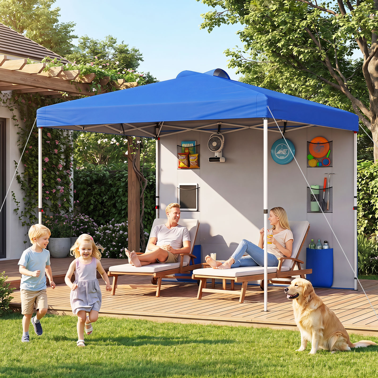 Costway Commercial Pop-Up Canopy with Sidewall & 6 Storage Pockets
