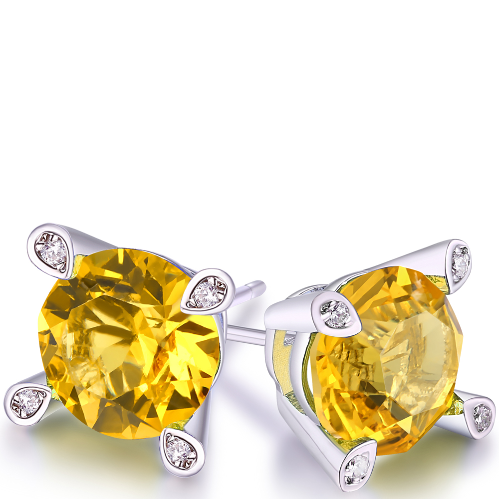Citrine Stud Earring in 18K White Gold