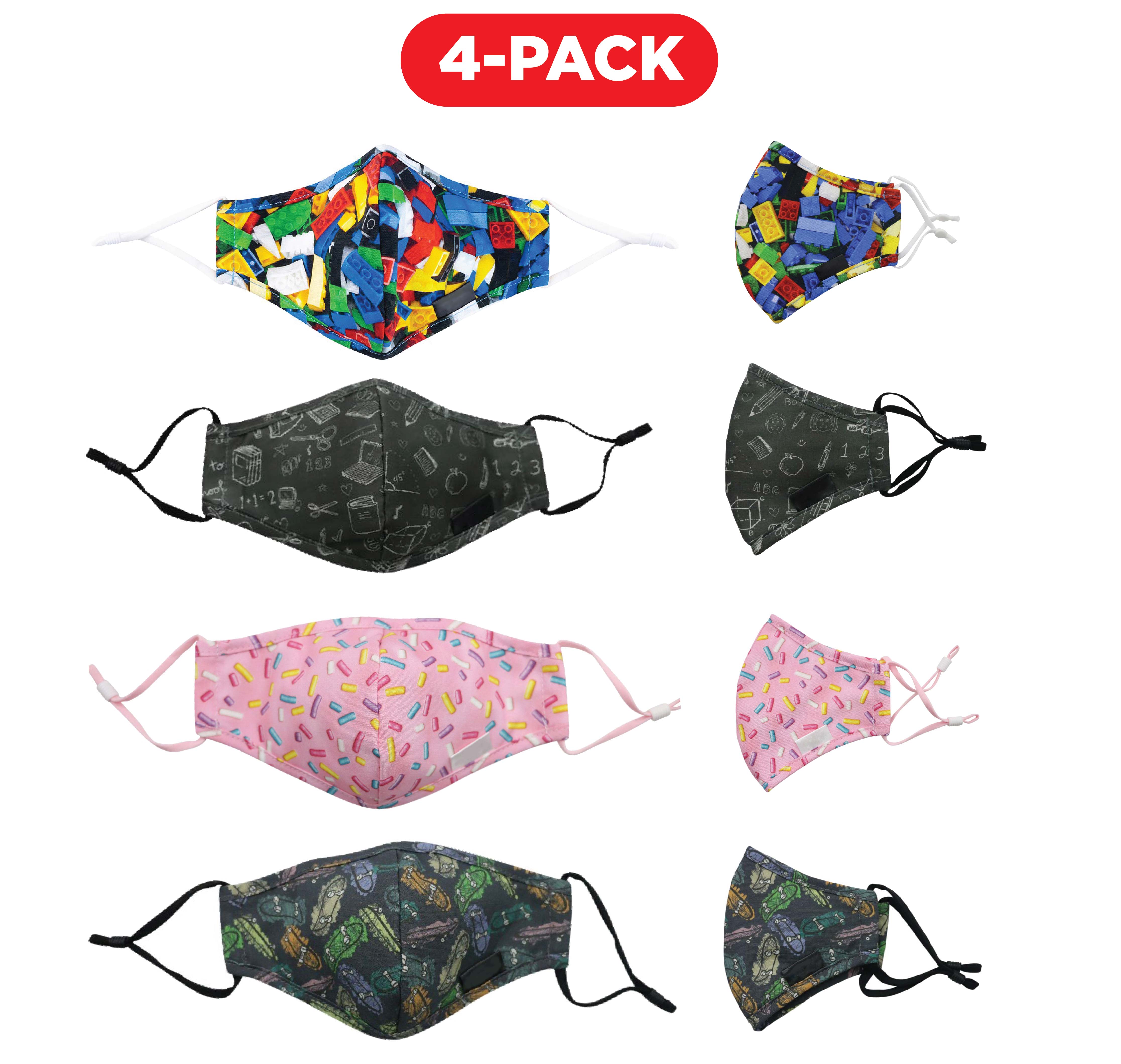 Kids Reusable Themed Masks 4-Pack
