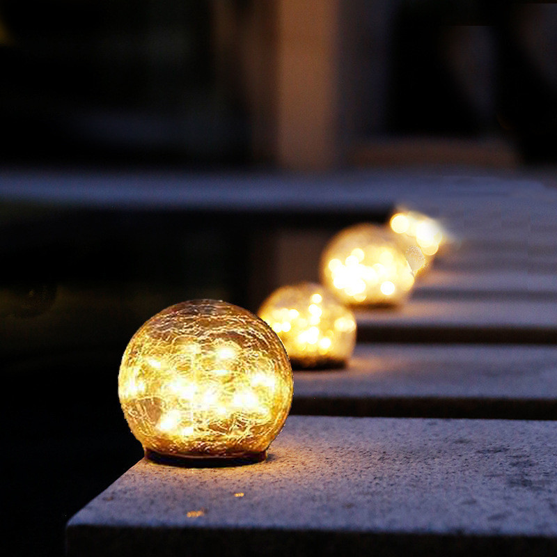 2 Pack Solar Light Cracked Glass Ball LED Lights Outdoor Lighting Waterproof For Garden Festival Outdoor Indoor Decoration
