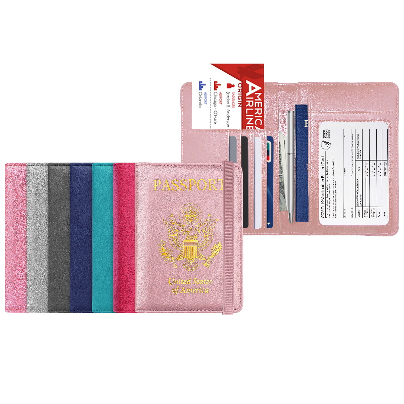 RFID Vaccination Card, Passport & Travel Document Holder w/ Ballpoint Pen