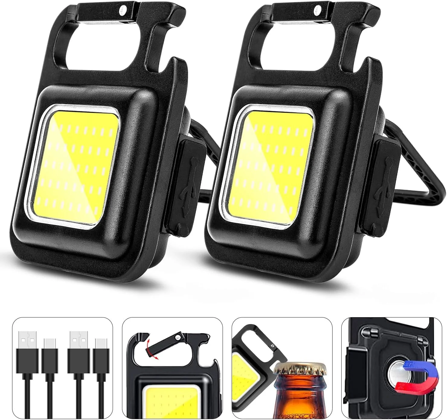 2-Pack Rechargeable Work Lights COB Keychain