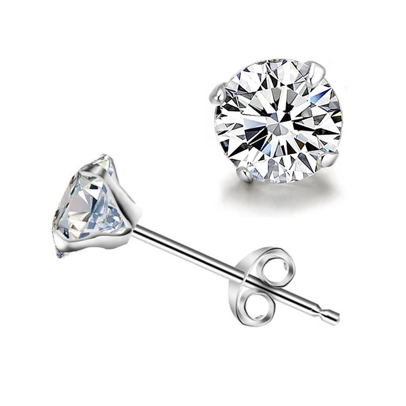 Sterling Silver and Genuine Crystal Round Stud Earring