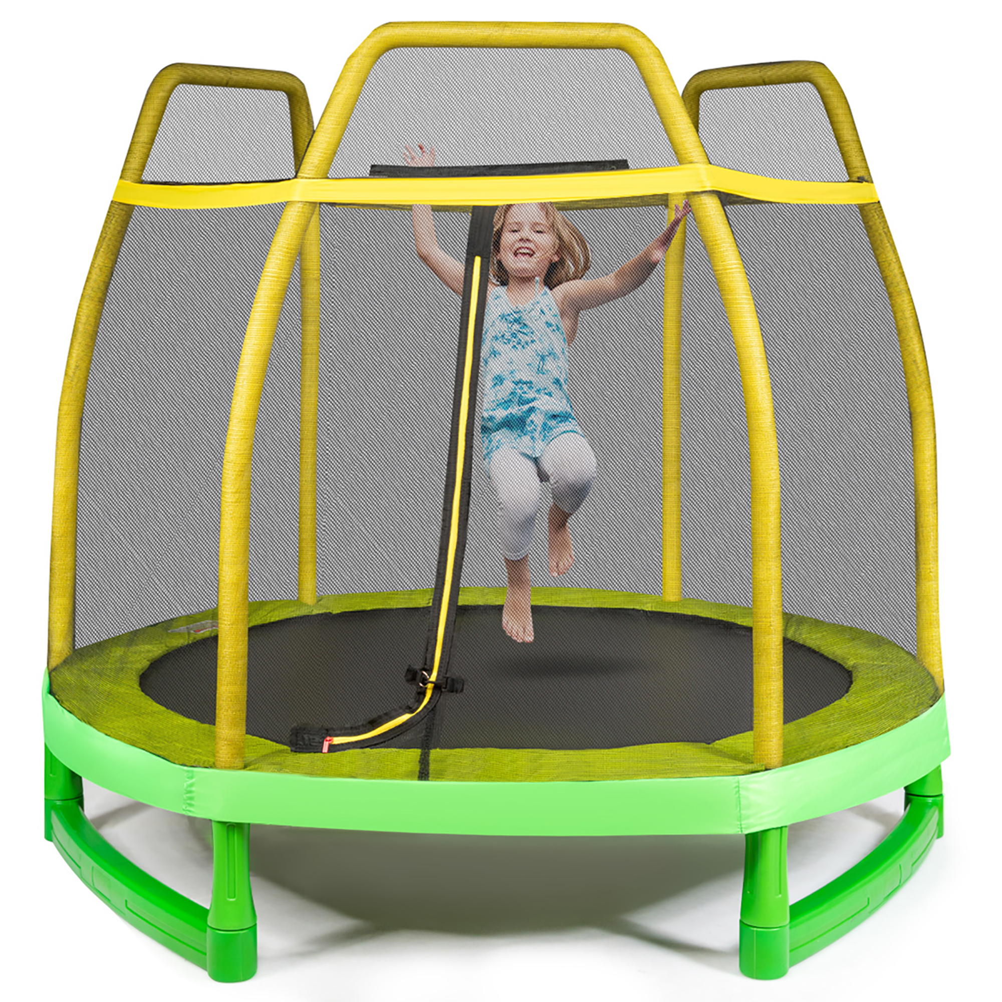 Costway 7 FT Kids Trampoline W/Safety Enclosure Net Spring Pad