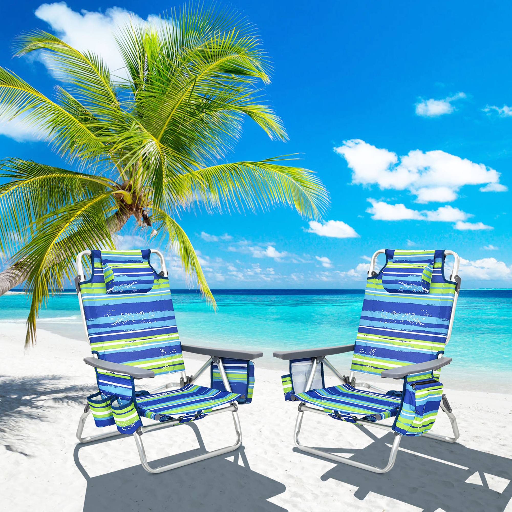 2-Pack: Costway Folding Backpack  5-Position Beach Chair