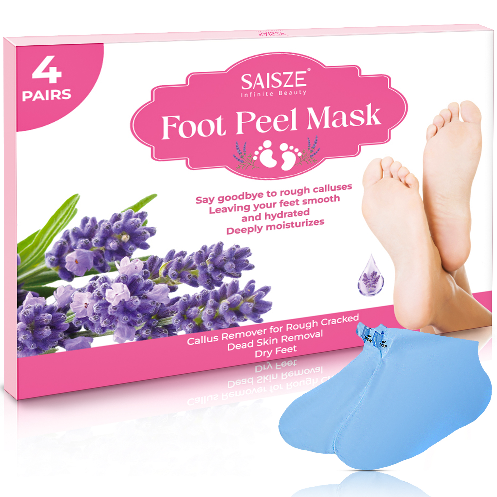 4-Pairs SAISZE Foot Peel Mask – Lavender Exfoliating Socks for Calluses