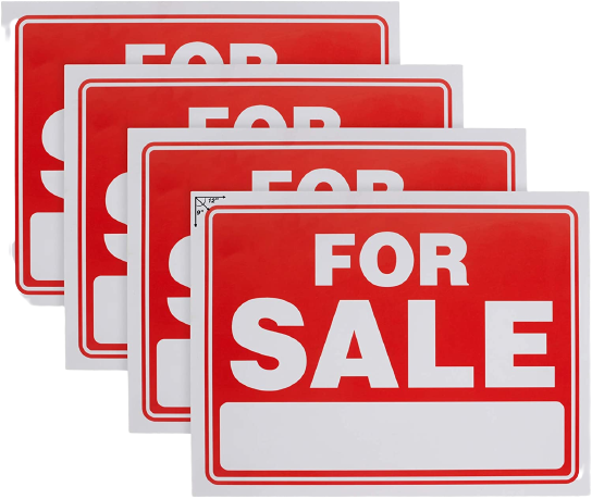 4-Pack 8 X 12 Inches For Sale Sign Plastic Coated Self-Adhesive Window Peal Sticker