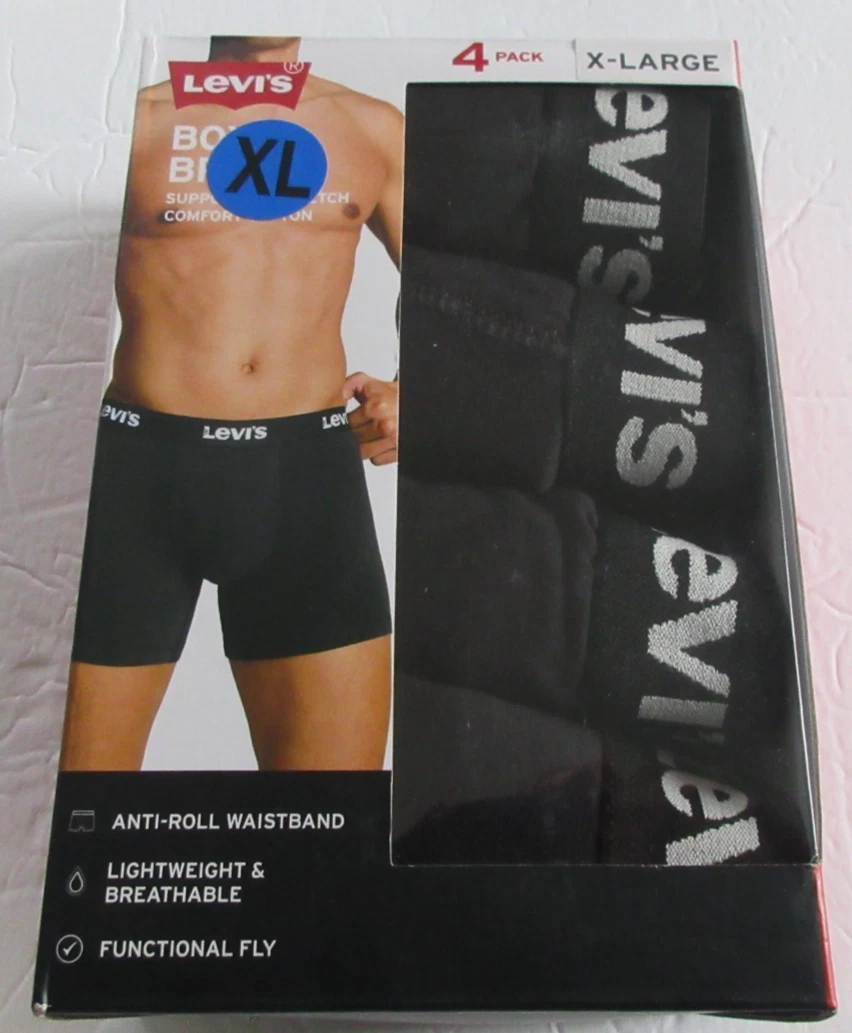 LEVI STRAUSS LEVI'S MEN'S BOXER BRIEFS 4 PACK COTTON - SIZE: MEN XL - BLACK - New