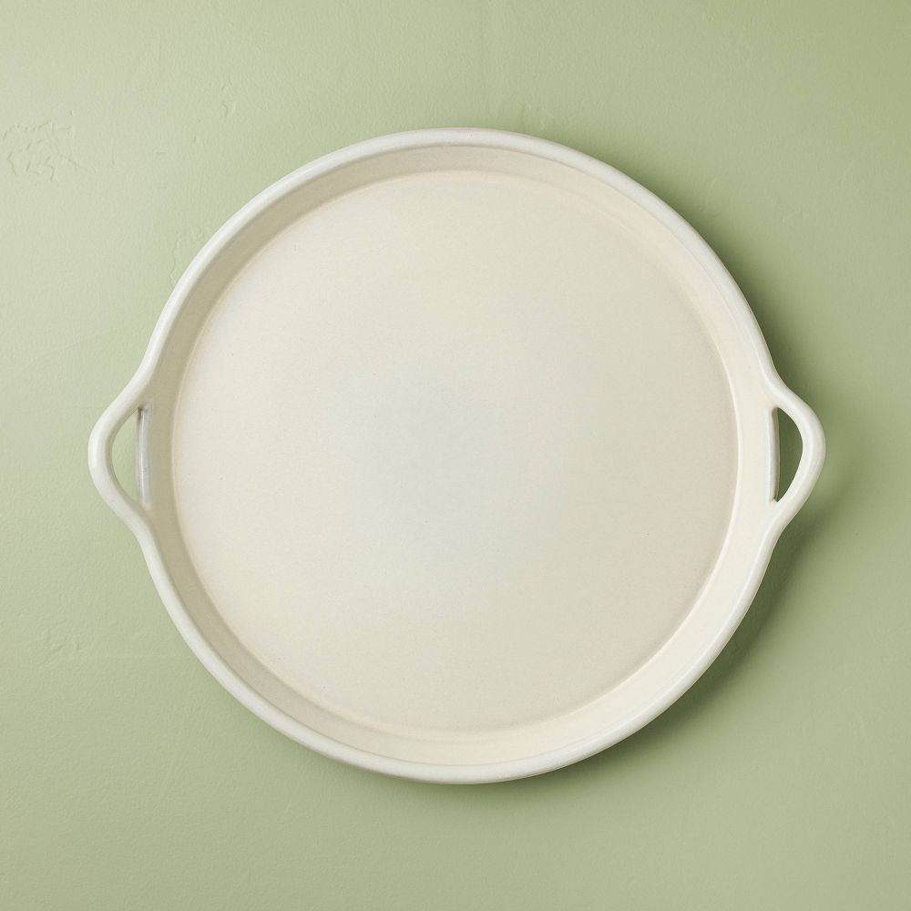 17.5" Oversized Ceramic Tray with Handles Cream - Hearth & H - Open Box