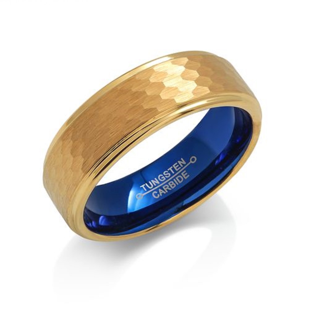 Azury 8mm Tungsten Carbide Unisex Band Rings  Gold Hammered