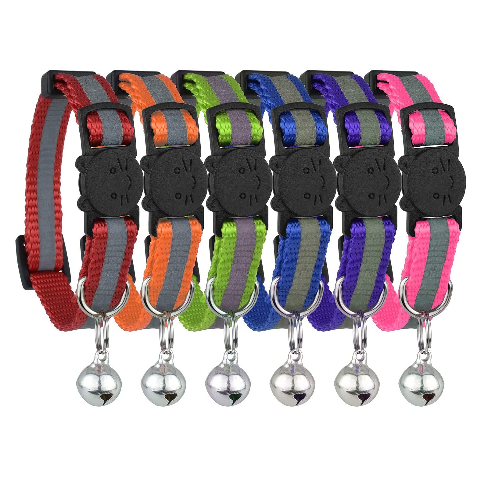 6 Pack Nylon Reflective Cat Collar with Bell