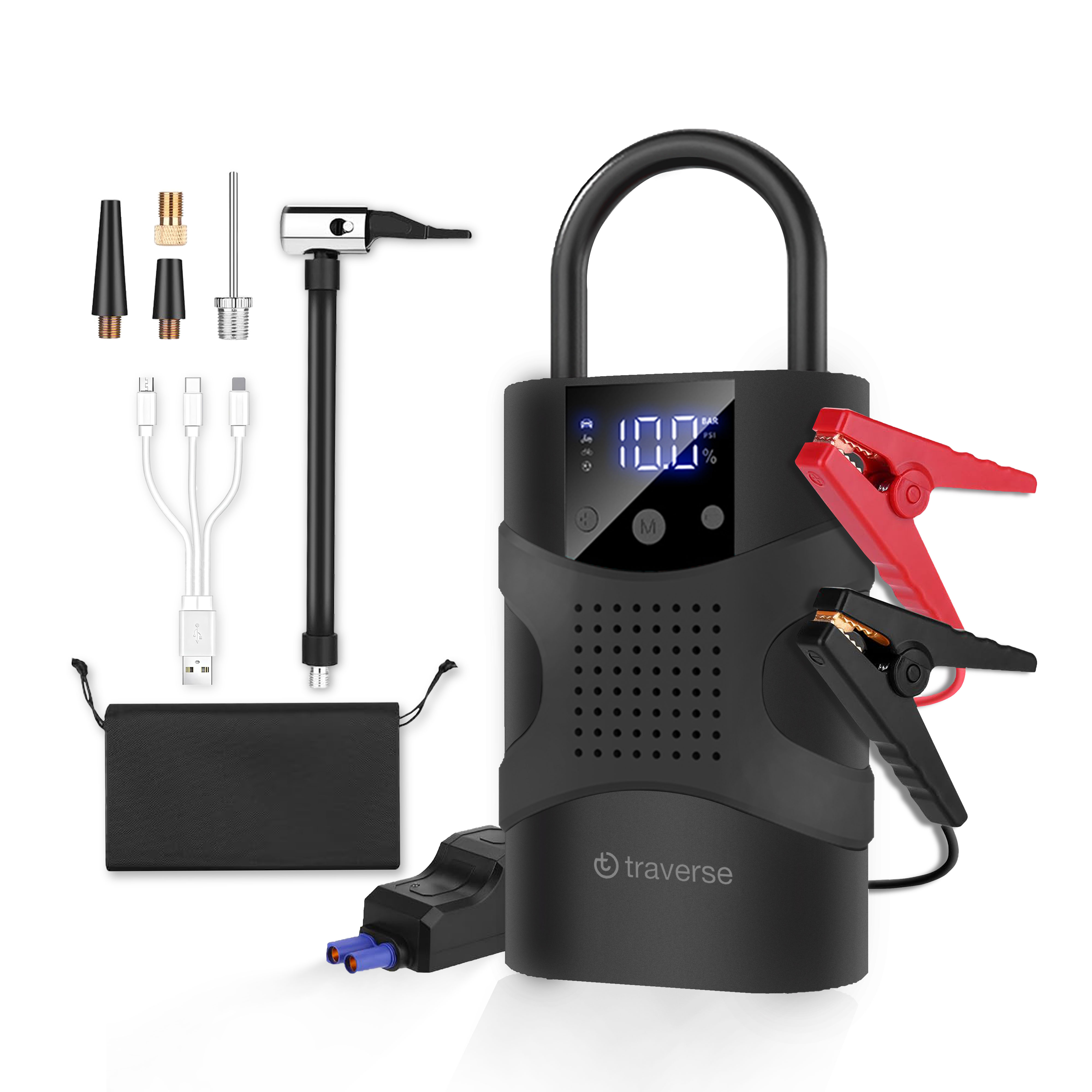 2-in-1 Tire Pump and Jump Starter, 1000A 12V Battery Booster with 150 PSI Air Inflator and LED Display