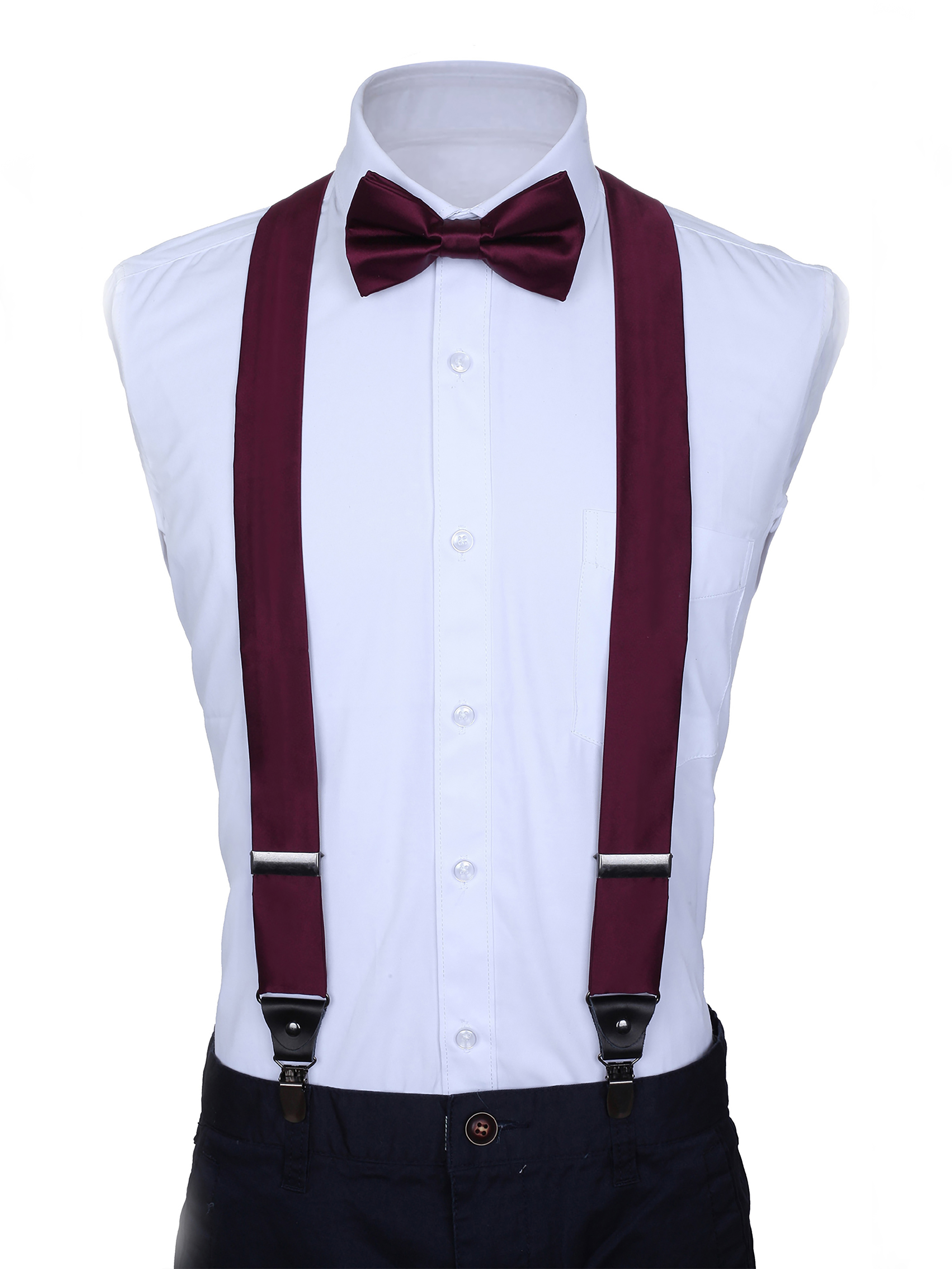 Men's Satin Strap Suspenders Bow Tie