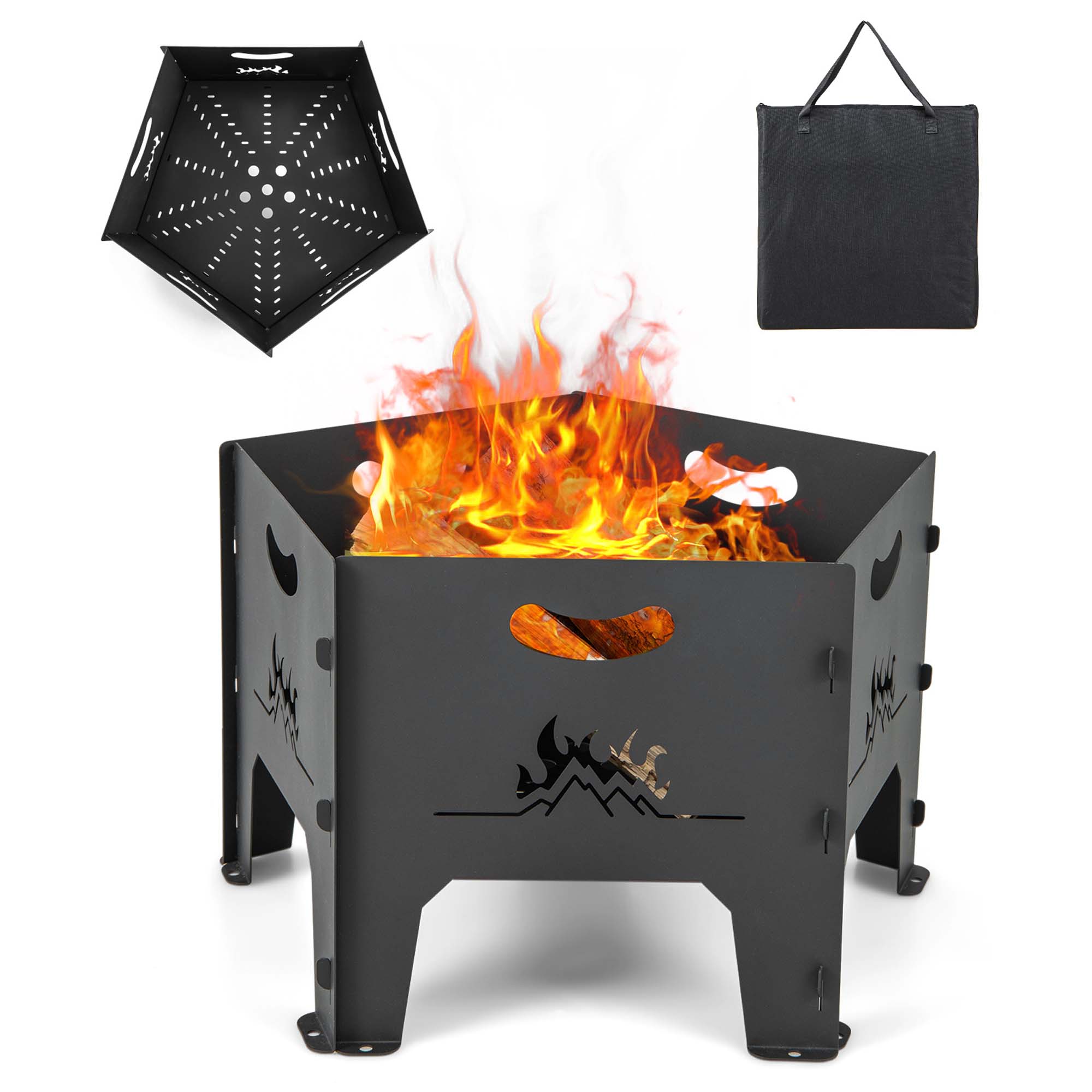 19"" Collapsible Portable Plug Fire Pit with Storage Bag
