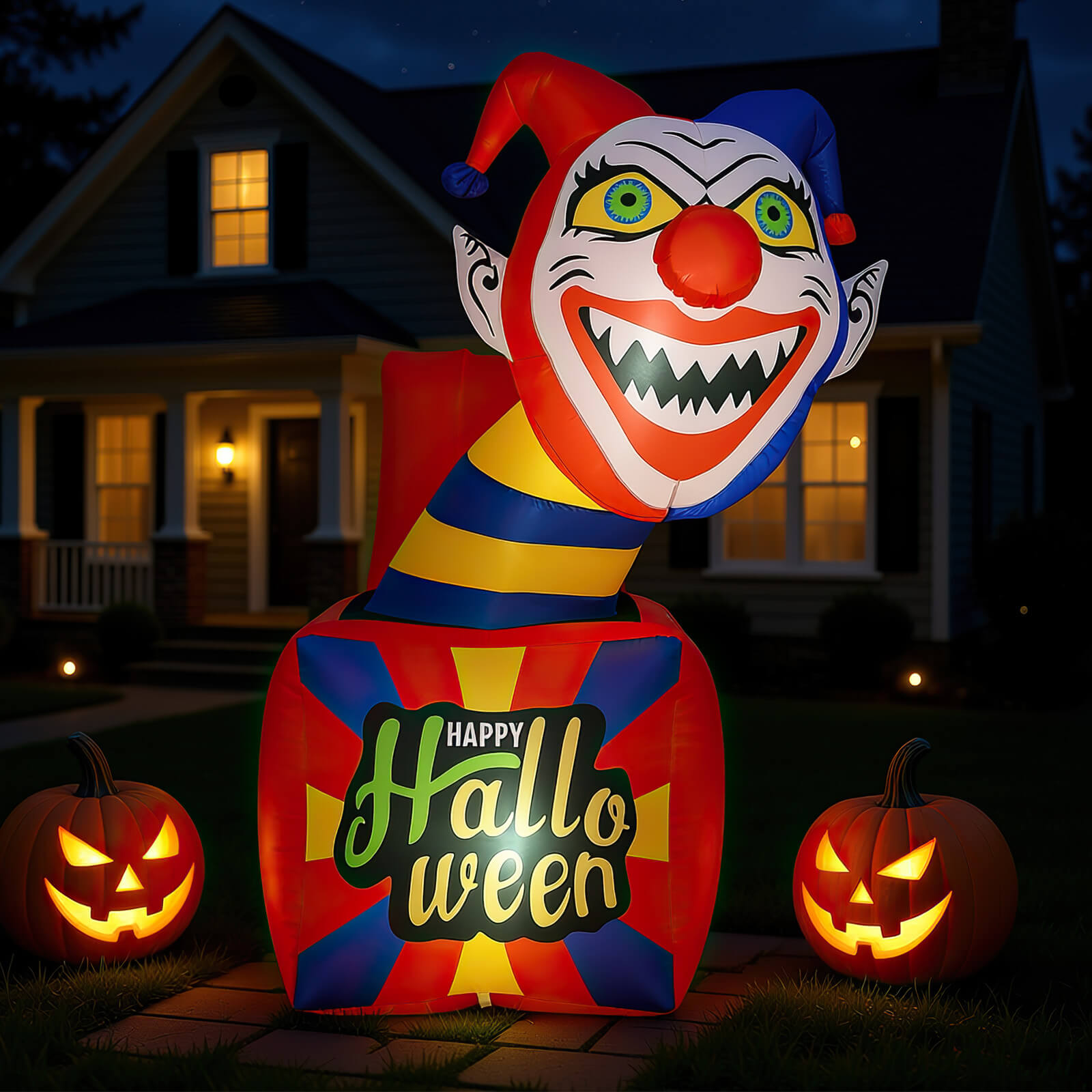 Costway 5 Ft Halloween Inflatable Clown Blow up Circus Clown Box Decoration with LED Lights