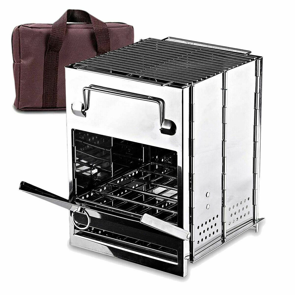 Zone Tech Portable Wood Burning Folding Camping Stove Stainless Steel Grill